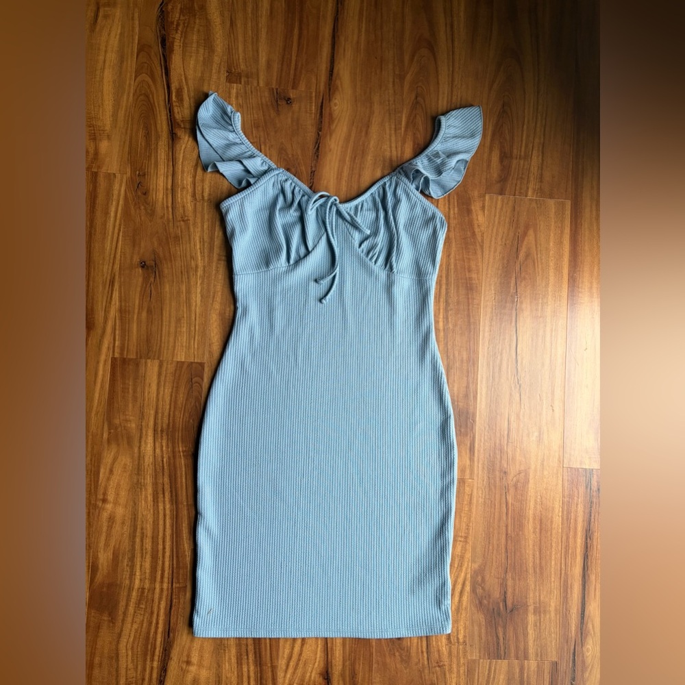 Derek Heart Light Blue Ruffle Sleeve Mini Dress